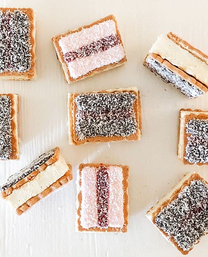 Iced VoVo lamington cheesecake slice