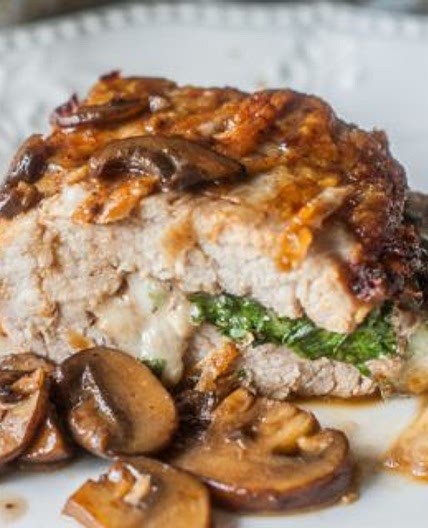 Keto Stuffed Pork Tenderloin with Mushroom Sauce (low carb)