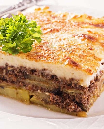 Traditional Moussaka recipe with eggplants (aubergines) and potatoes