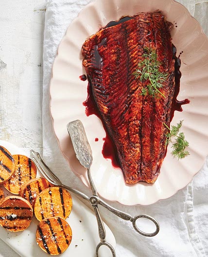 Cherry-Glazed Trout with Sweet Potato Coins