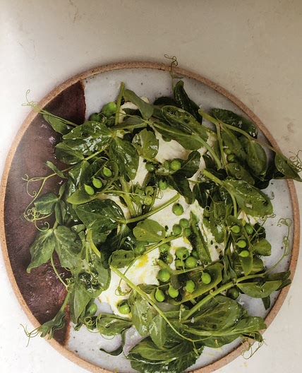 pea salad with date jam and lemon ricotta
