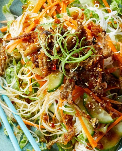 Crispy sweet chilli mushroom and noodle salad recipe