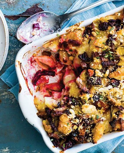 Butternut squash and beetroot pasta bake
