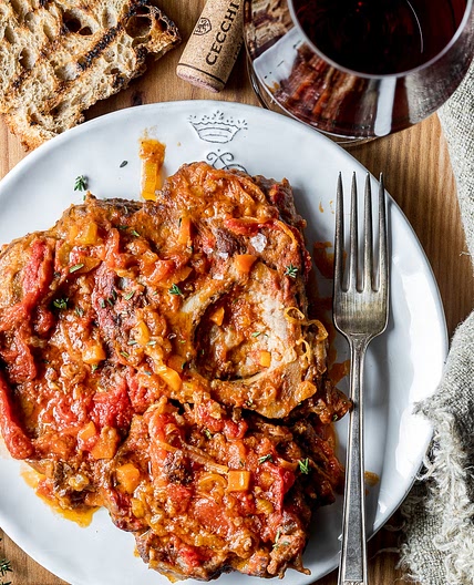 Ossobuco alla Fiorentina. Braised veal shank with tomato sauce