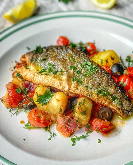 Pan Fried Sea Bass With Mediterranean Crushed Potatoes — Chris Baber