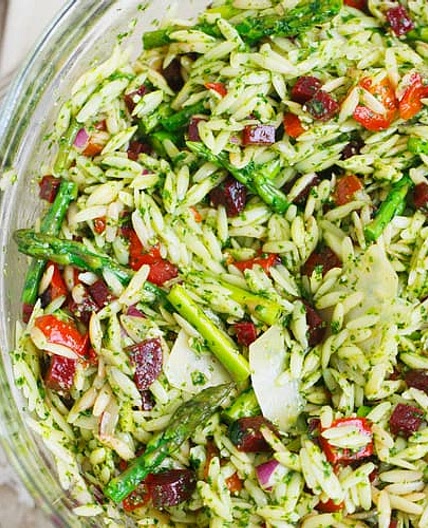 Arugula Spinach Pesto Orzo Salad