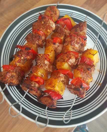 Jerk chicken and pineapple skewers