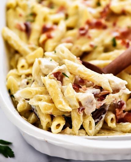 Chicken Bacon Ranch Baked Penne