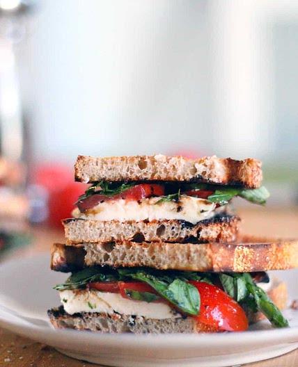 Fresh Mozzarella, Tomato, and Basil Sandwiches with Balsamic Glaze