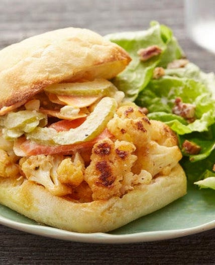 Buffalo Cauliflower Sandwiches with Butter Lettuce & Pecan Salad