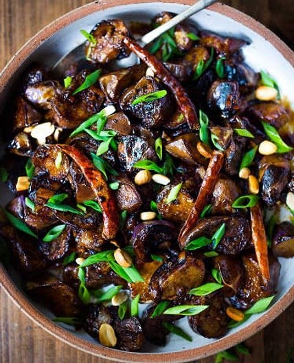 Spicy Roasted Eggplants with Tofu