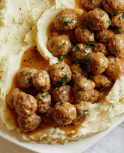 Mini Swedish Meatballs and Mashed Potatoes