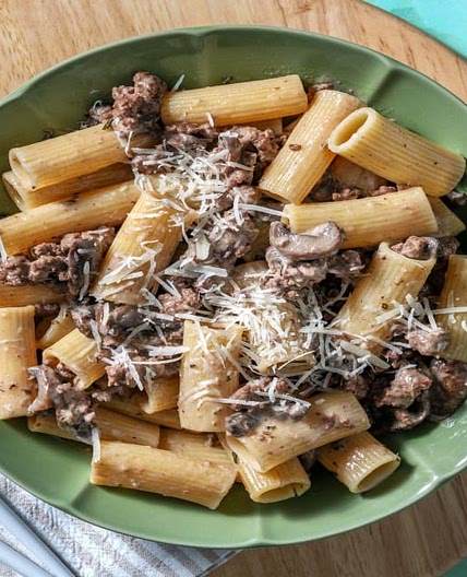 Lamb and Mushroom Rigatoni with a Creme Fraiche Sauce