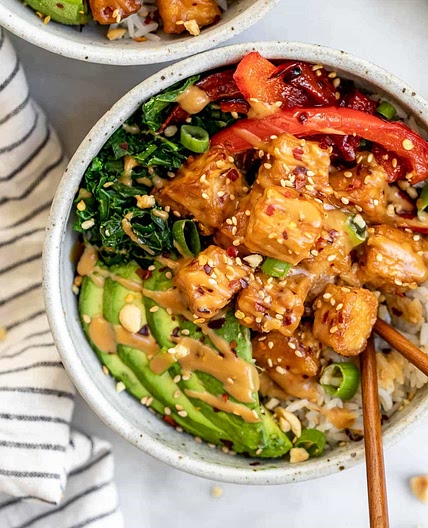 Crispy Baked Peanut Tofu Buddha Bowl