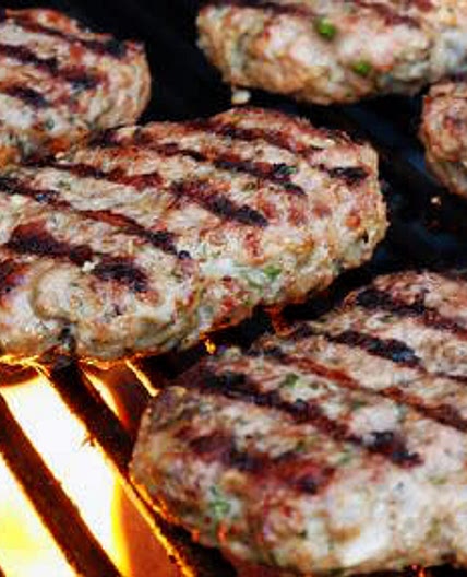 GREEK-STYLE LAMB BURGERS WITH RED ONION QUICK PICKLE, GARLIC MAYONNAISE, AND CUCUMBER SALAD