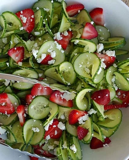 Cucumber & Strawberry Salad with Homemade Poppyseed Dressing