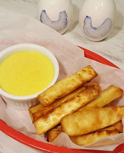 Air Fryer Yuca Fries with Creamy Curry Mustard Sauce