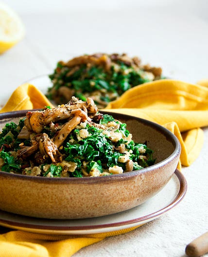 Snelle haverrisotto met paddenstoelen en boerenkool (vegan, whole foods, olievrij) — Wildgroei