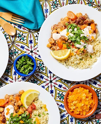 HF - Moroccan Chicken Sausage Tagine with Dried Apricots and Chickpeas over Couscous