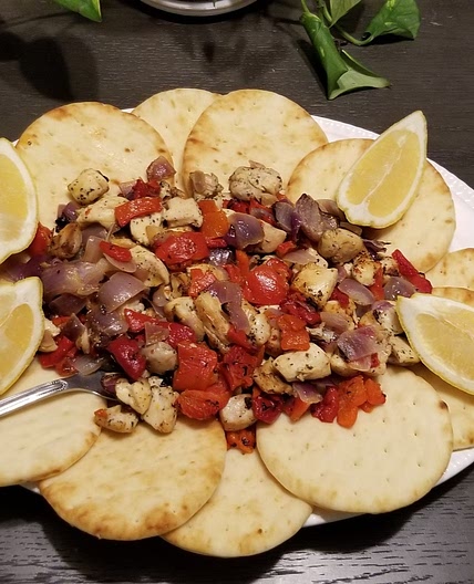 Roasted Red Pepper Chicken with Lemony Garlic Hummus