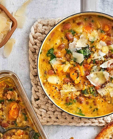 Hearty lentil, bacon and vegetable soup recipe