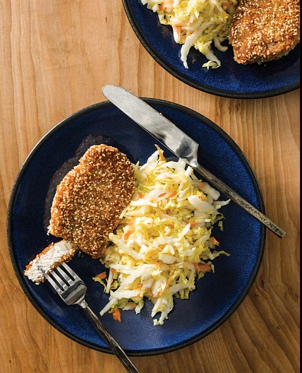 Crispy Sesame Pork Chops with Wilted Napa Cabbage Salad