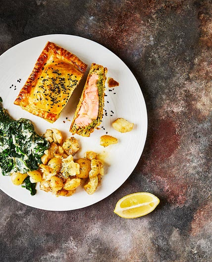 G - Pesto Salmon En Croûte With Crushed Potatoes & Creamed Spinach