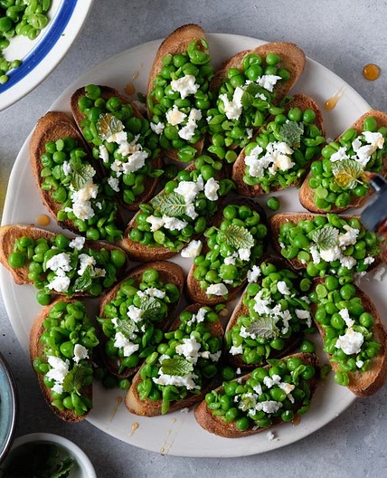 Pea & Feta Toasts with Hot Honey