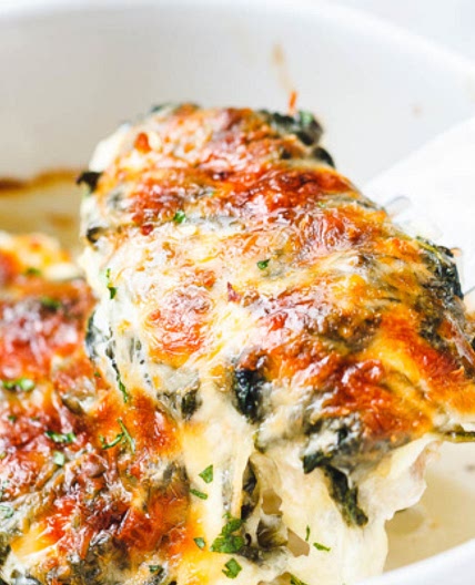 Spinach Chicken Casserole with Cream Cheese and Mozzarella