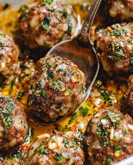 Baked Turkey Meatballs with Lemon Garlic Butter Sauce
