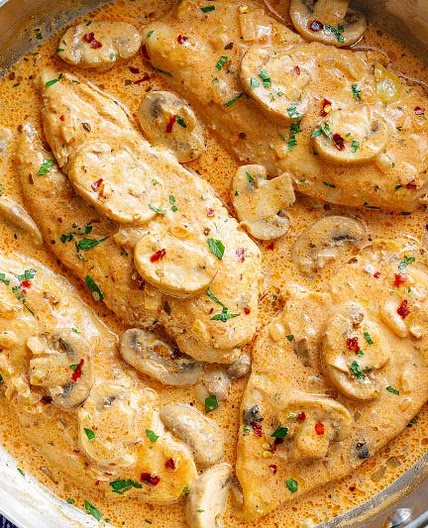 Creamy Garlic Parmesan Chicken Breasts﻿ with Mushrooms