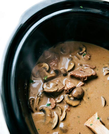 Crockpot Creamy Beef & Mushrooms Over Noodles