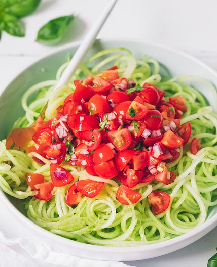 Cucumber Noodles with Bruschetta Topping
