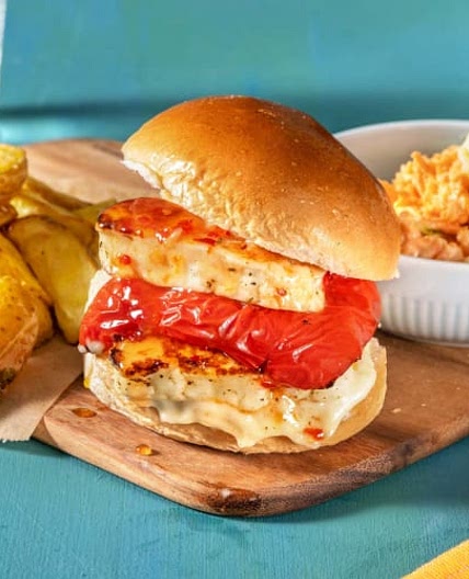 HF - Halloumi Burger with Roasted Pepper and Sweet Chilli Sauce