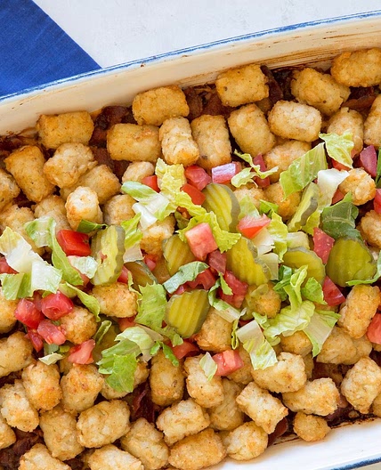 Potato Tot-Bacon Cheeseburger Casserole