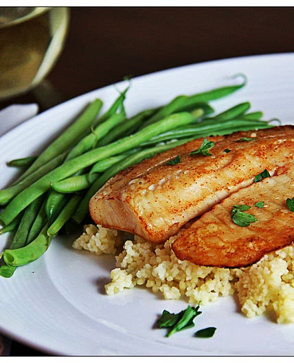 Sweet and Spicy Tilapia over Couscous with Green Beans - NMTG | Deliciously Healthy Meal Planning Service
