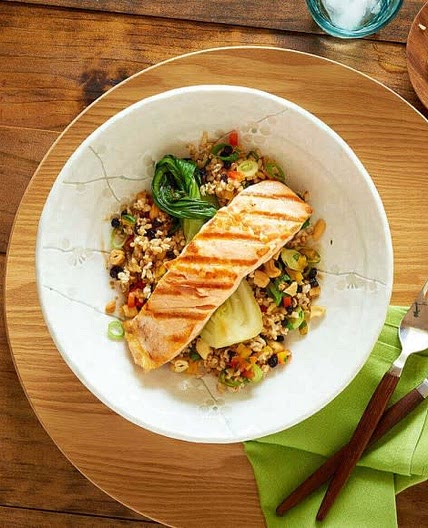 Grilled Wild Salmon with Brown Rice Salad & Bok Choy