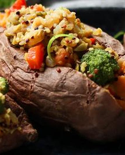 Quinoa & Red Lentil Stuffed Sweet Potatoes