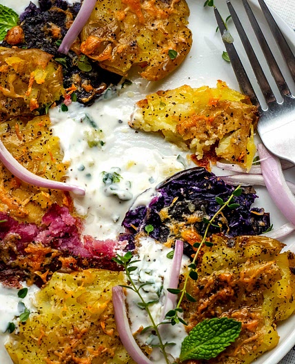 Smashed Potato Salad with Herbed Yogurt