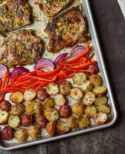 Baked Sheet Pan Pork Chops and Potatoes