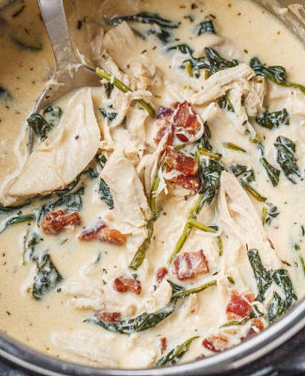 Instant Pot Crack Chicken Spinach Soup with Cream Cheese and Bacon