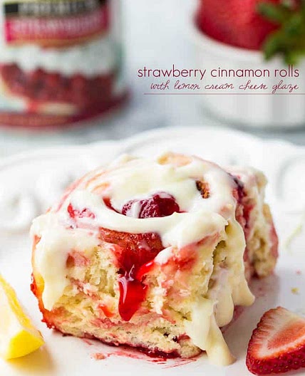 Strawberry Cinnamon Rolls with Lemon Cream Cheese Glaze