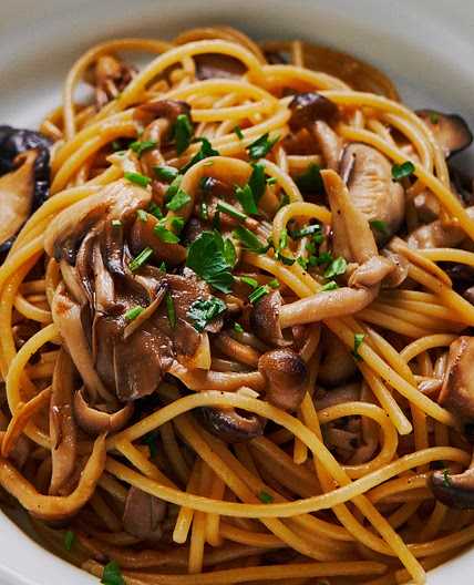 Butter Shoyu Pasta with Japanese Mushrooms