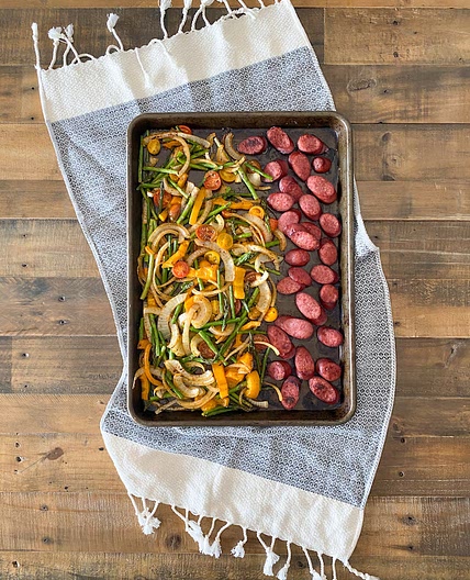 sheet pan polish sausage + vegetables