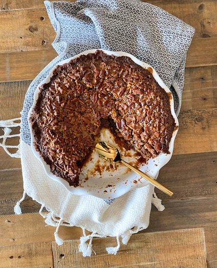 bourbon + chocolate pecan pie with pecan graham cracker crust