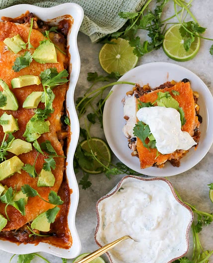 mexican lasagna + cilantro lime creme