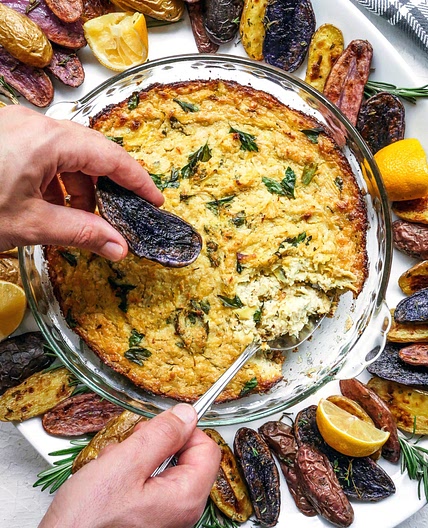 Whole30 Hot Artichoke-Parsley Dip with Roasted Fingerling Dippers From The Whole30 Friends & Family
