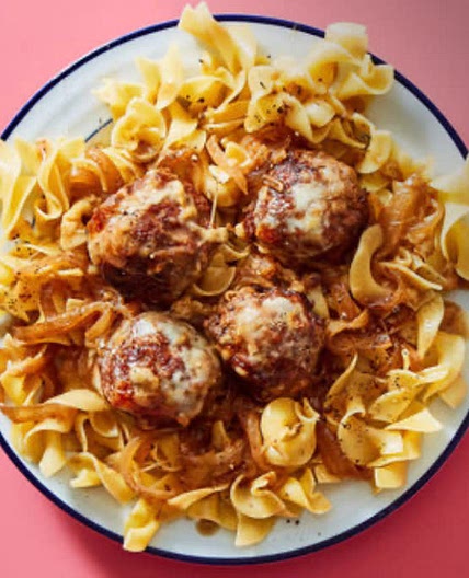 Saucy Skillet French Onion Soup Meatballs With Egg Noodles