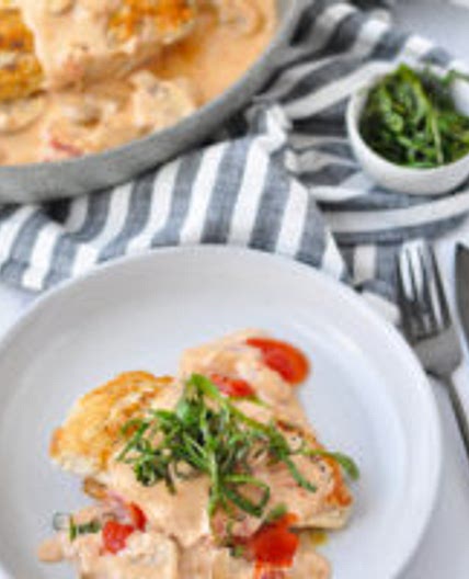 Keto chicken and mushrooms with tomato cream sauce
