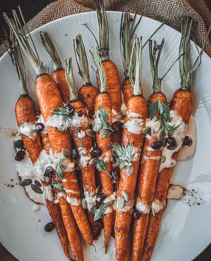 Date Syrup Glazed Carrots with Garlicky Lemon Tahini Sauce